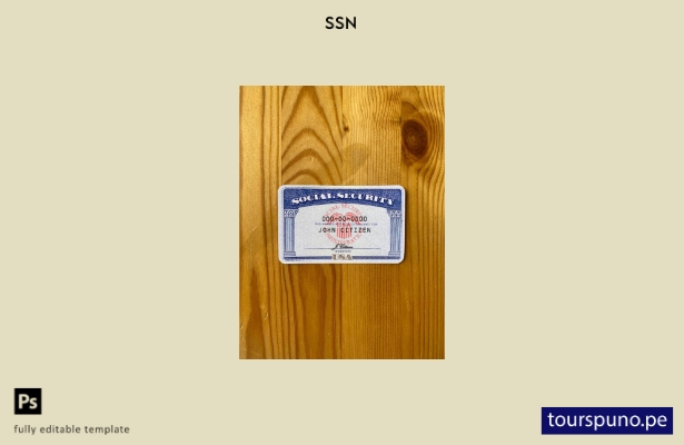Plantilla FRONTAL de mesa de madera con aspecto fotográfico SSN de EE. UU. lista